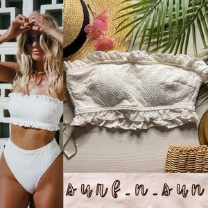 white ruffle bandeau bikini top
